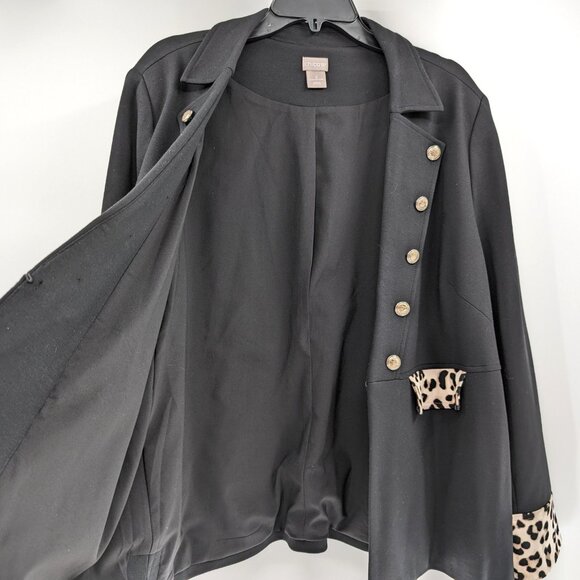 CHICOS Blazer Women's 3 (L) Black Leopard Print Trim Buttons Collar Jacket - Picture 5 of 12
